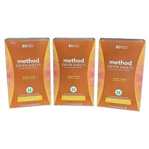 Method Paper Dryer Sheets Ginger Mango 80 Sheets Each - Lot of 3 - NEW Sealed